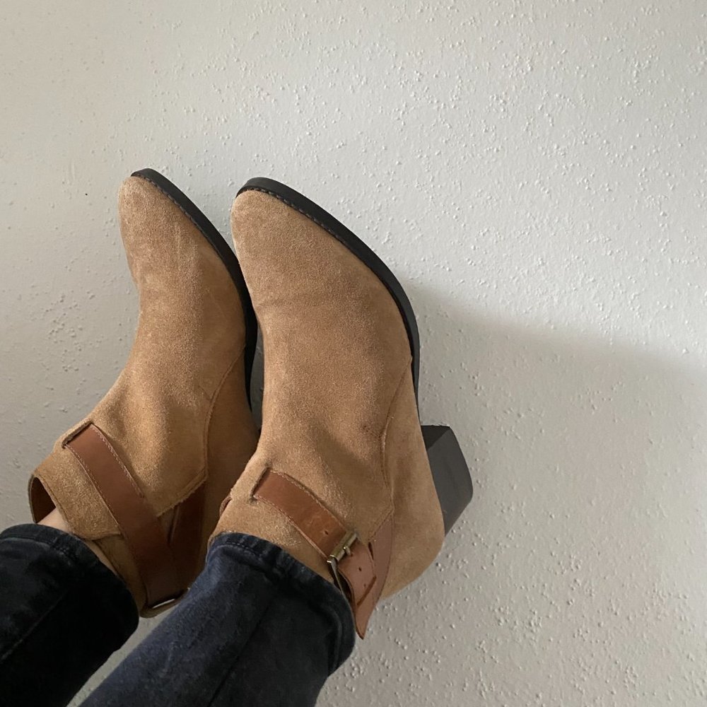 TopShop Brown Suede Small Heel Ankle Booties